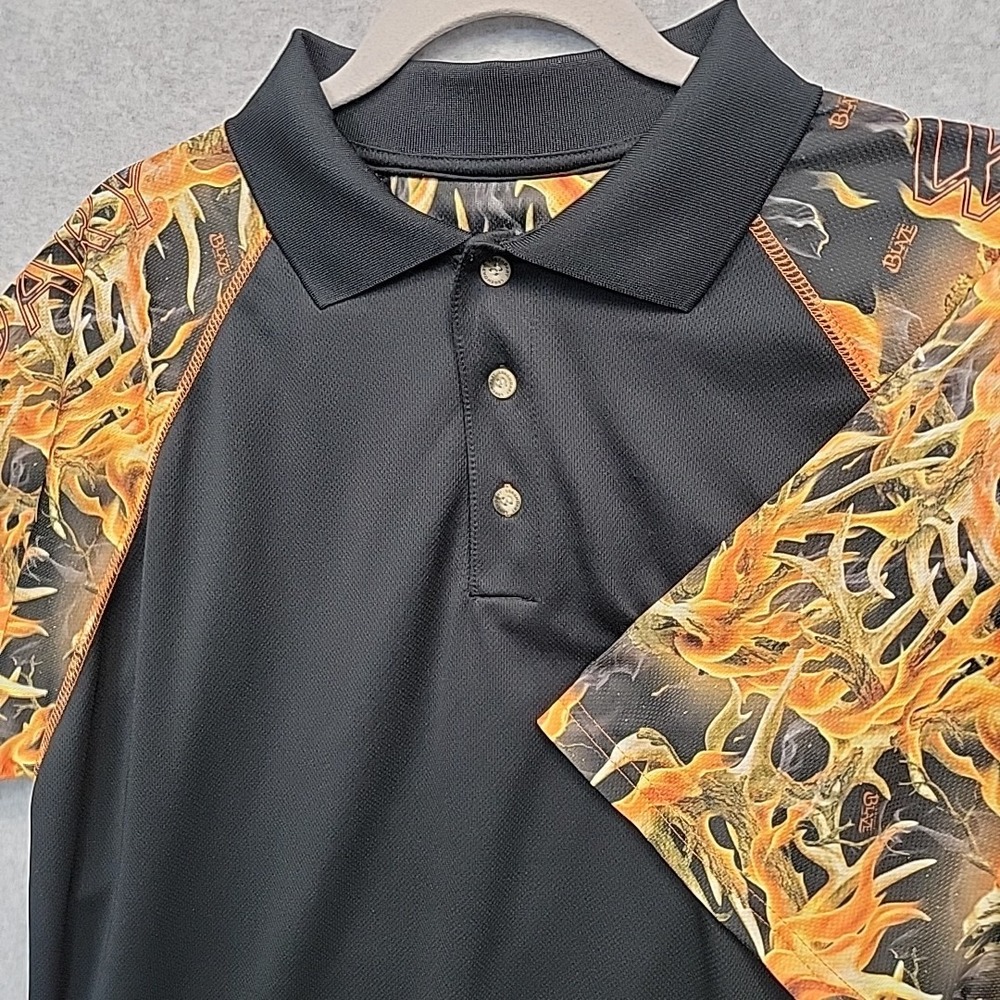 LEGENDARY Whitetails Blaze Flames Polo Shirt Mens Size XL Short Sleeve Black EUC